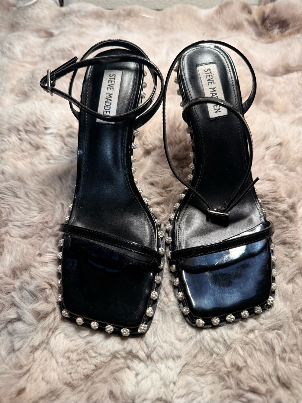 Steve Madden Zelle Black Multi Rhinestone High Heel Ankle Strap Sandals Size 11 - Picture 4 of 9